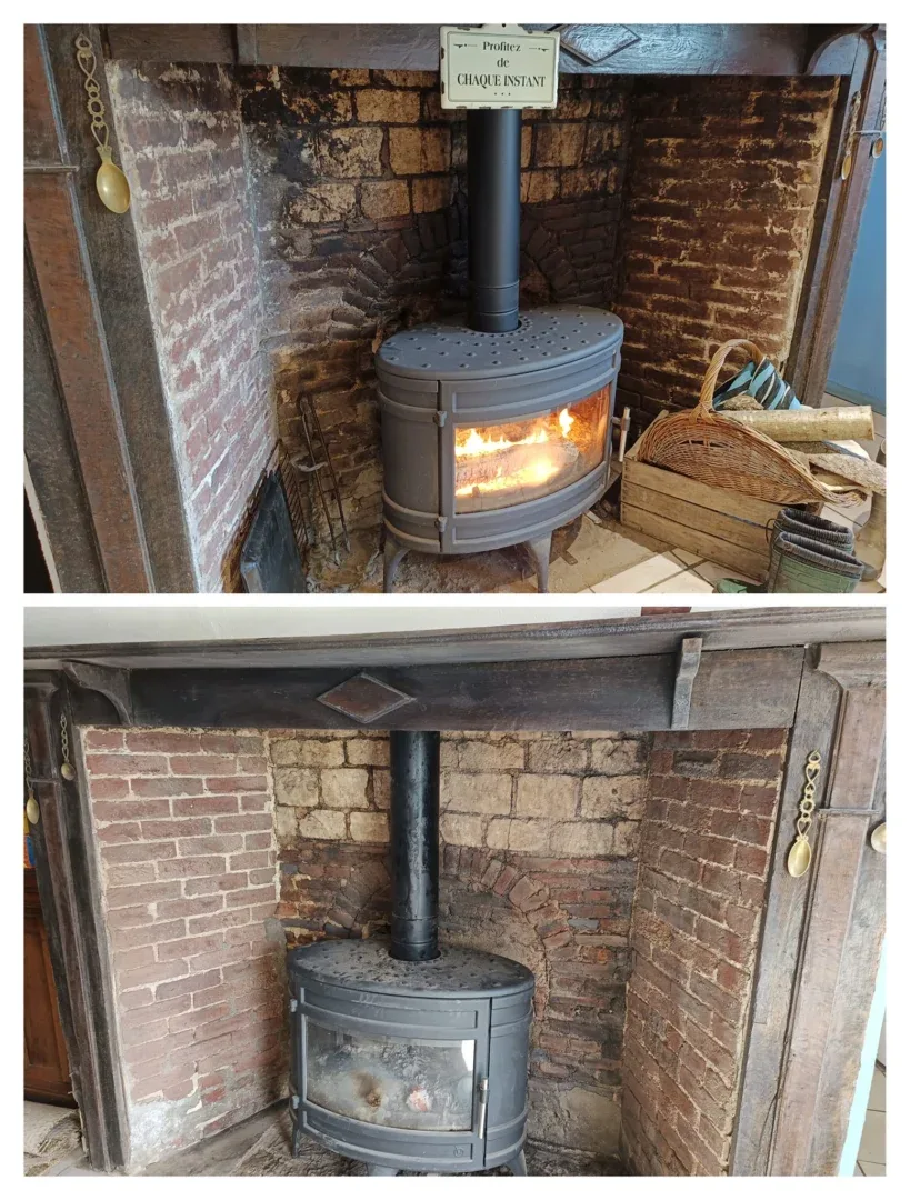 Aérogommage d'un foyer de cheminée
